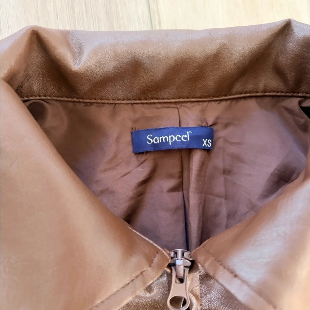SAMPEEL Vegan Leather Jacket Women Faux Oversized Motorcycle Bomber Coats - Picture 4 of 6